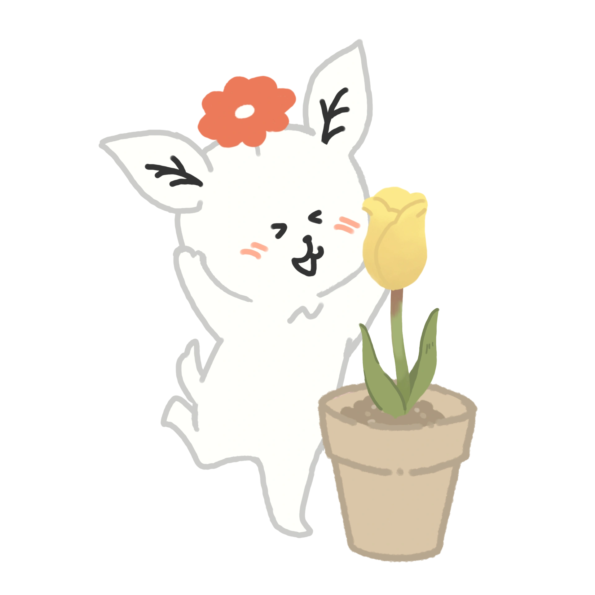 花が咲いて喜ぶフワワ